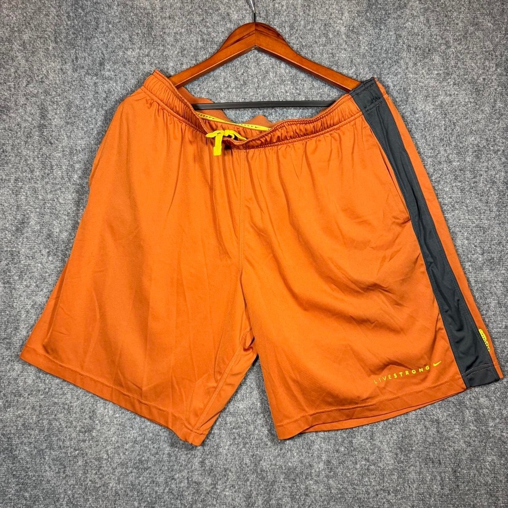 Nike LIVESTRONG Dri-FIT Athletic Shorts Mens XL Orange Black Side Panels
